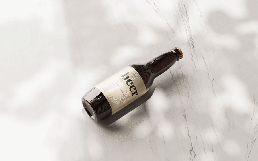 Animated Top View of Beer Amber Glass Bottle Mockup