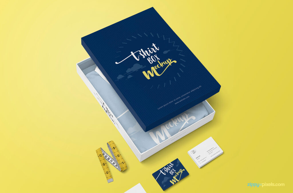 Apparel Packaging Box with Business Cards Mockup