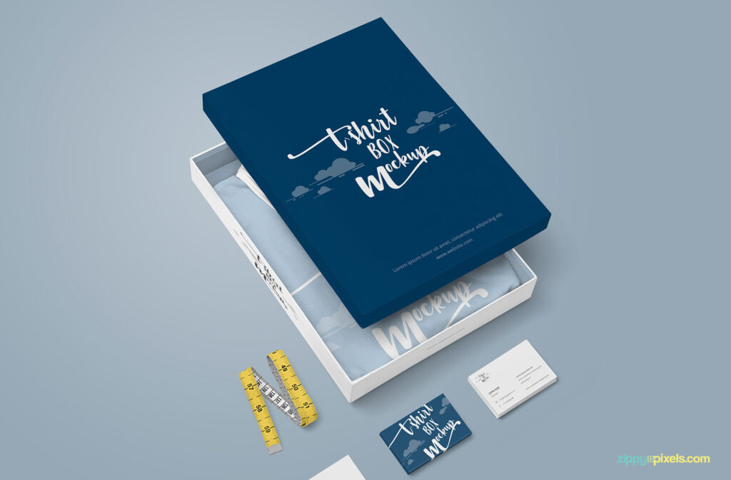 Apparel Packaging Box with Business Cards Mockup