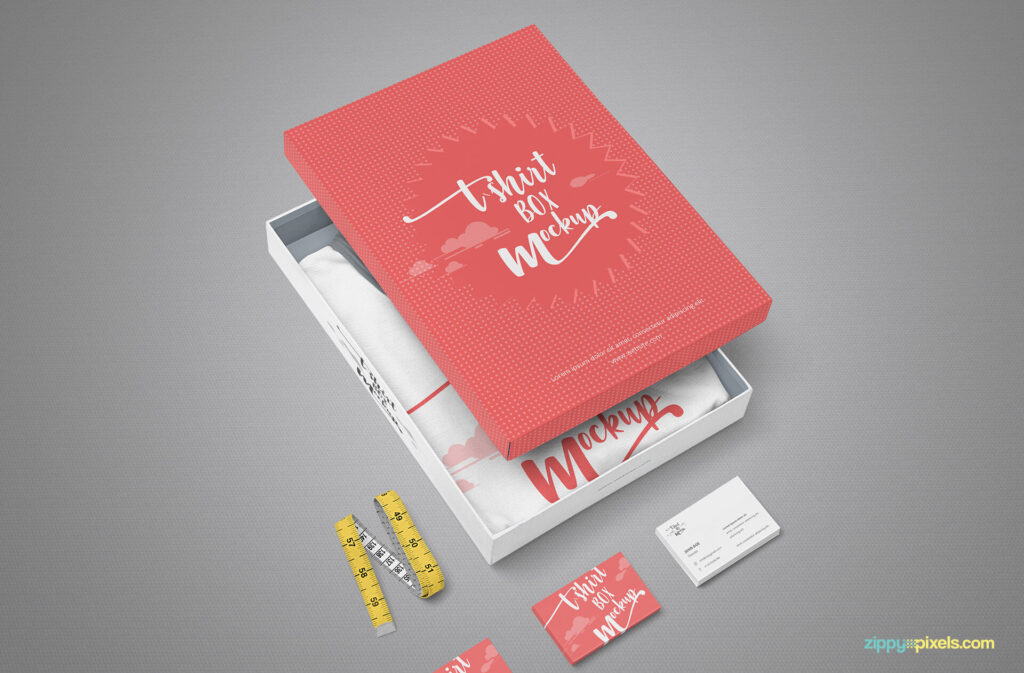 Apparel Packaging Box with Business Cards Mockup