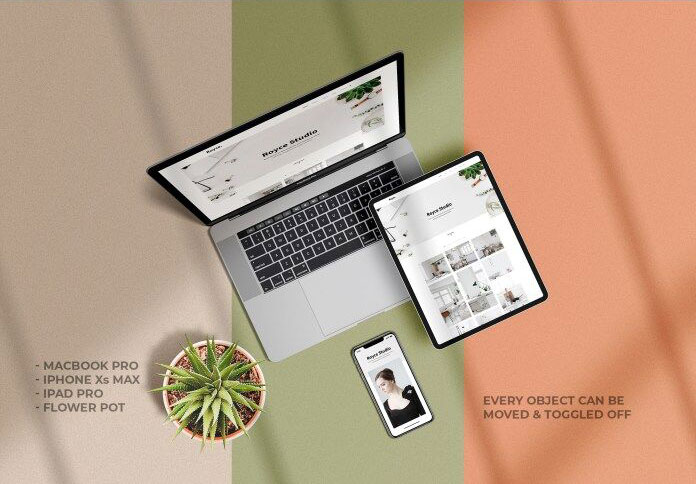 Apple Devises in Top View Mockup FREE PSD