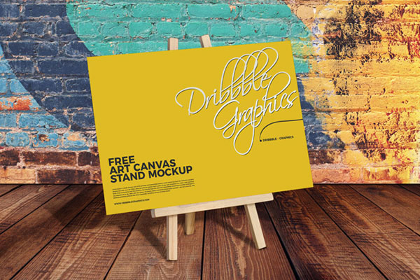 Art Canvas Stand Mockup on Wooden Floor