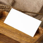 Artistic Oblong Card Mockup on Wooden Plate