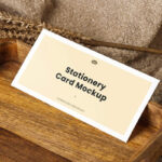 Artistic Oblong Card Mockup on Wooden Plate
