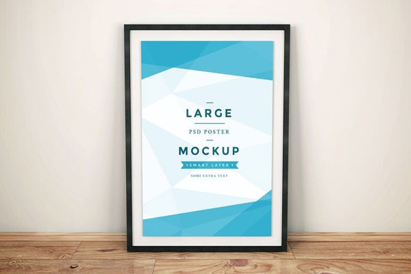 Artwork Frame Mockup on Wooden Floor Leaning Against the Wall