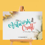 Horizontal Artwork on Wooden Stand Mockup