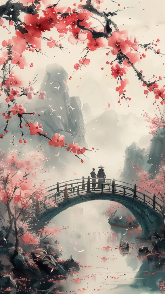 Atmospheric Cherry Blossom Bridge