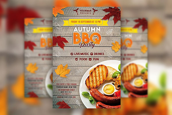 Autumn BBQ Party Flyer and Facebook Cover Templates