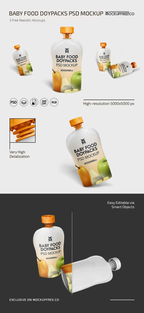 Baby Food Doypacks Mockup