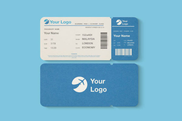 Back and front View of a Flight or Event Ticket Mockup