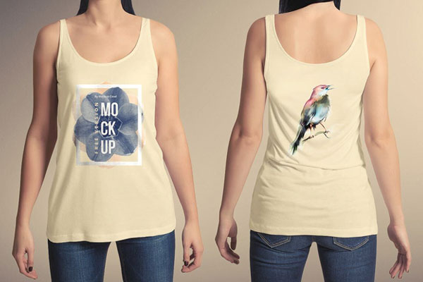 Back and Front View of Girl Model Wearing Tank Top Mockup