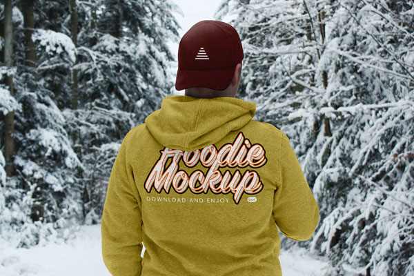 Back Shot of Hoodie Mockup in Winter