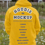 Back View of Man Wearing Oversize Hoodie Mockup in Garden