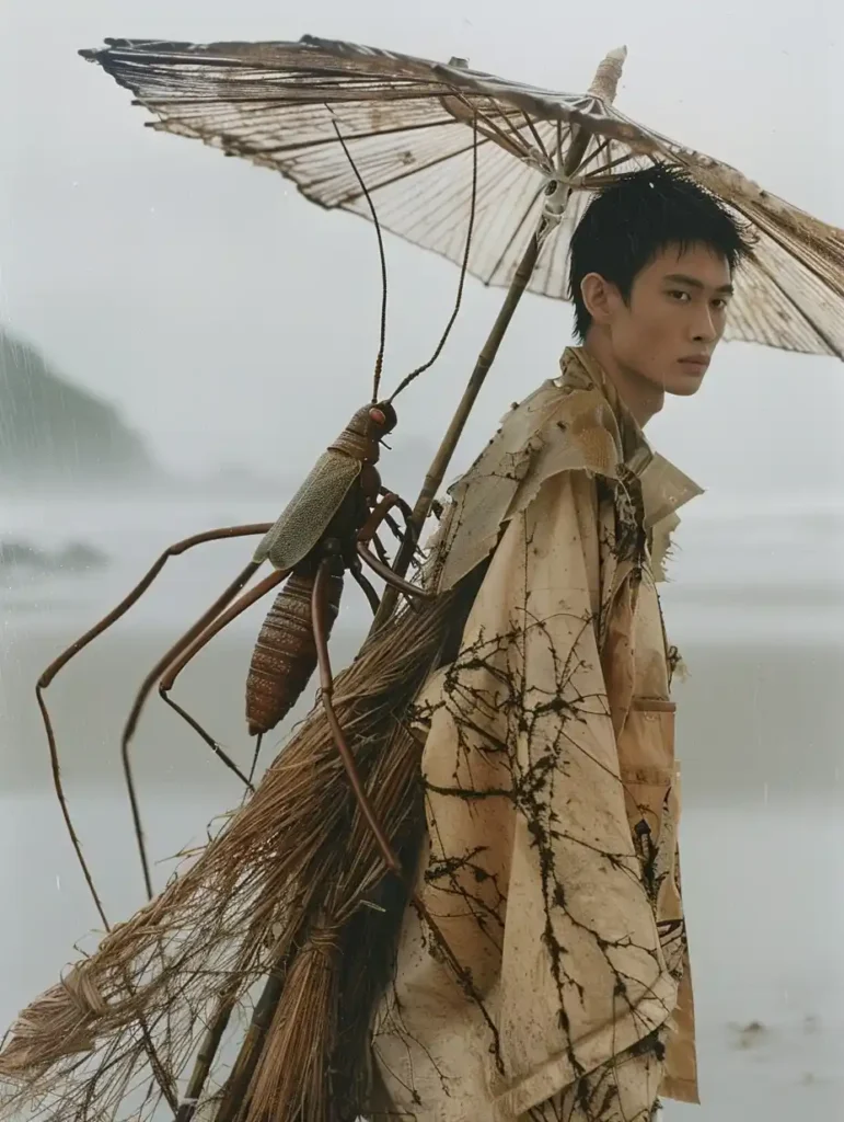 Bamboo-Clad Model with Stick Insect