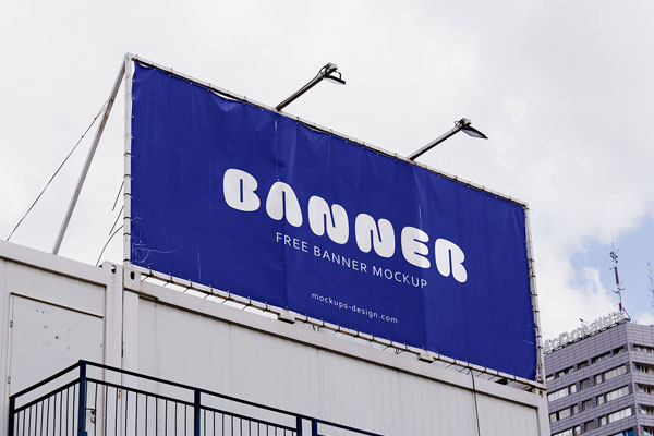 Banner on Top of the Building Mockup from Low-Angle Shot