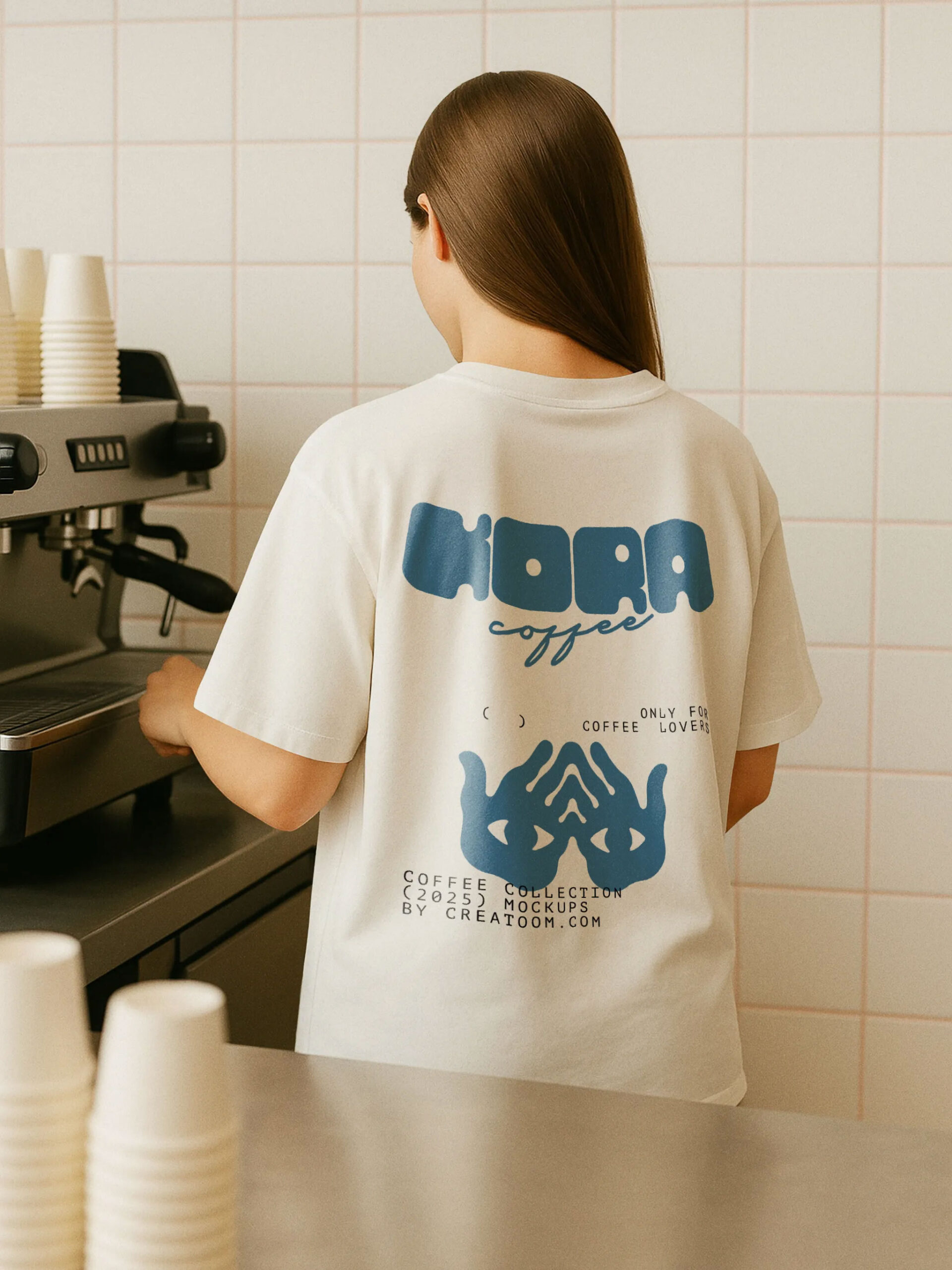 Free Barista T-Shirt Mockup in Cafe PSD Template