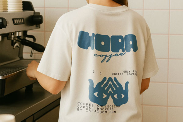Barista T-Shirt Mockup in Cafe