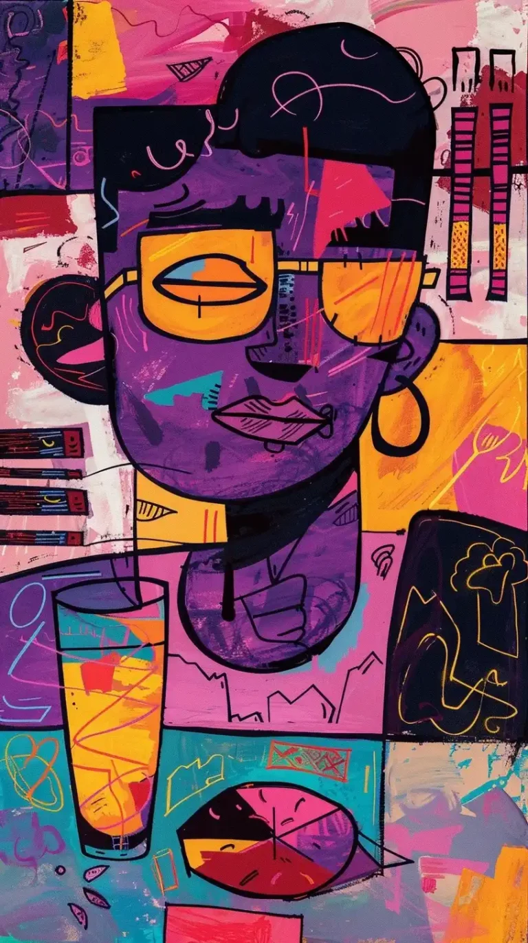 Basquiat-Style Icons Purple Grid
