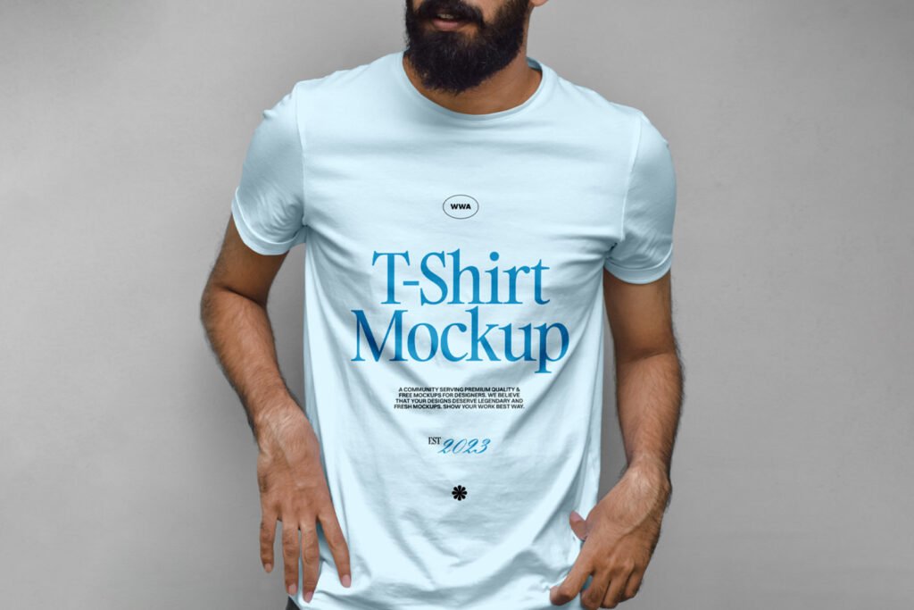 Beard Man Wearing T-Shirt Mockup in Front View