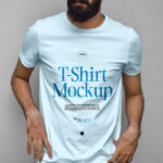 Beard Man Wearing T-Shirt Mockup in Front View