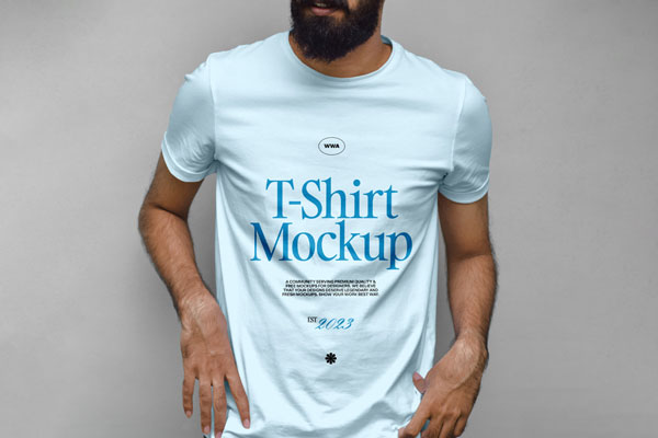 Beard Man Wearing T-Shirt Mockup in Front View