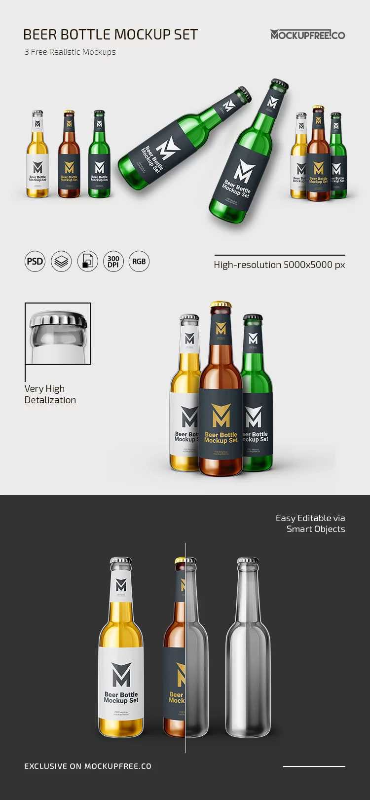 Free Beer Bottle Mockup PSD Template