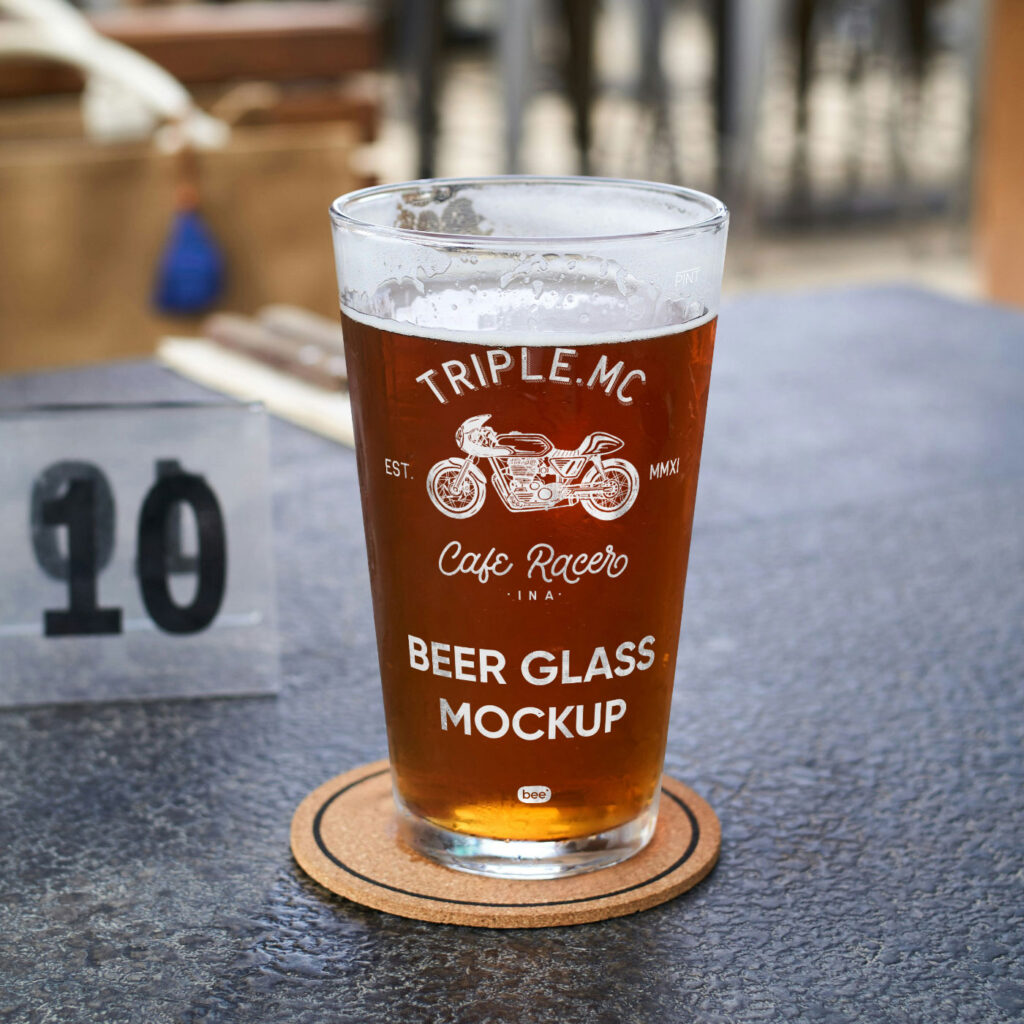 Beer Pint on Table Mockup