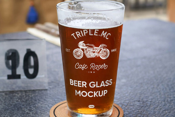 Beer Pint on Table Mockup