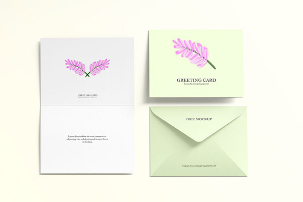 Bi Fold Greeting Card Mockup with Envelope in Top View
