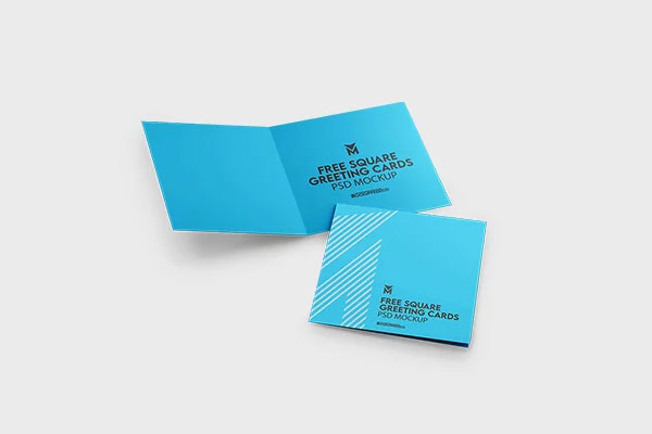 Bi Fold Square Greeting Cards Mockup in 3 Sights