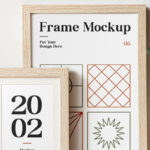 Big and Small Thick Wooden Frames on Table Mockup