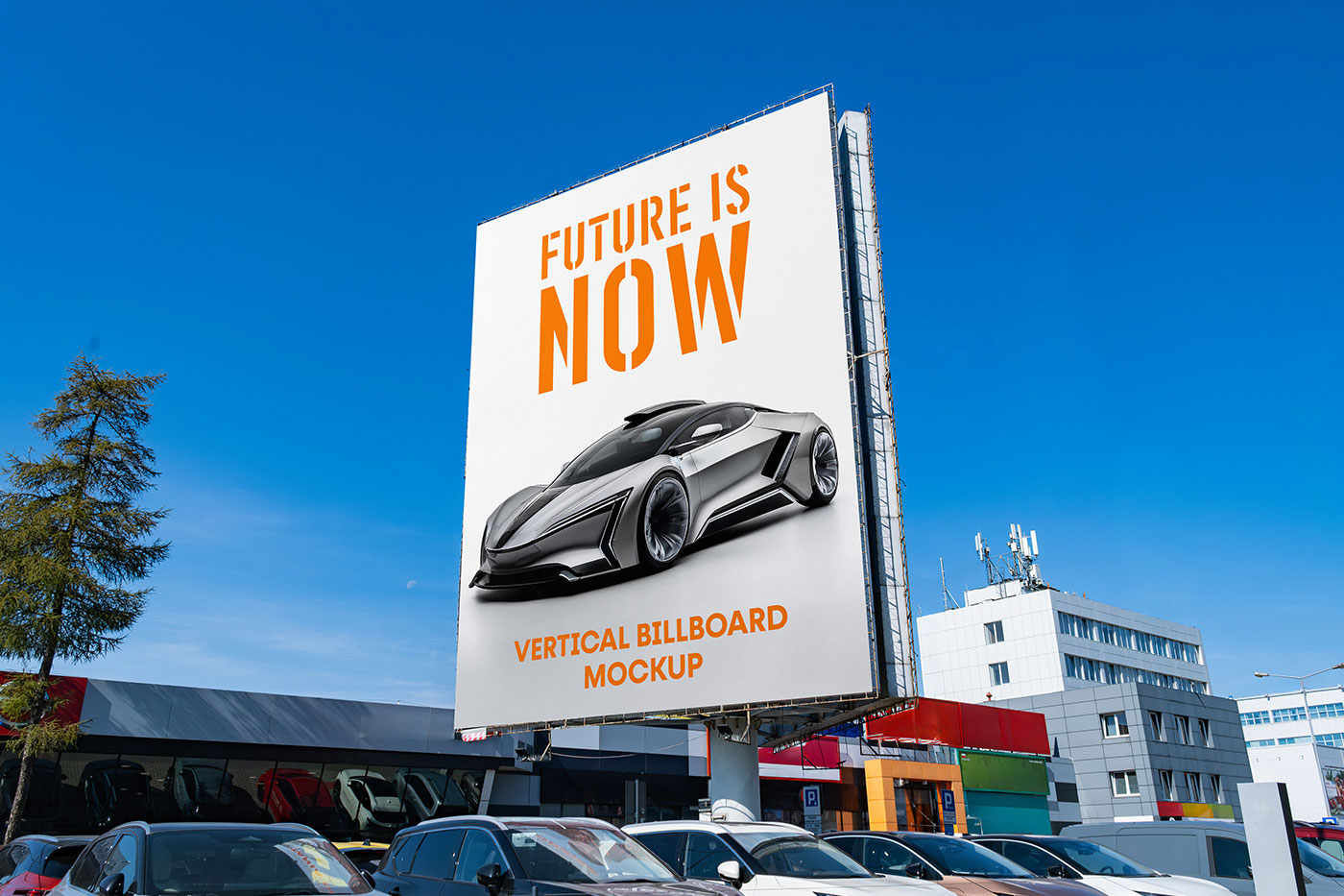 Free Big Vertical Billboard Mockup PSD Template