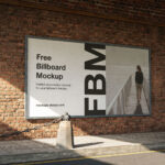 Billboard on Old Wall Mockup in 3 Showcases
