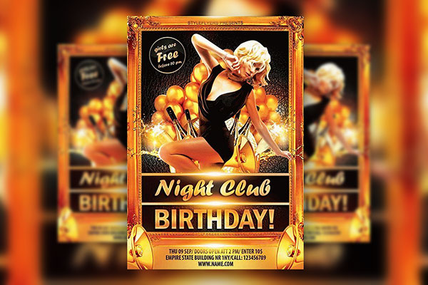 Black and Gold Night Club Birthday Flyer Template