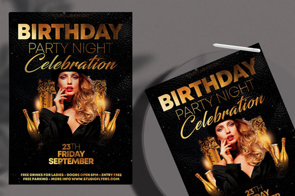 Black and Golden Birthday Party Flyer Template