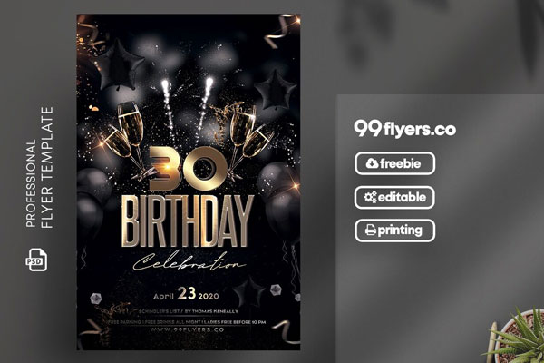 Black and Golden Birthday Party Flyer Template