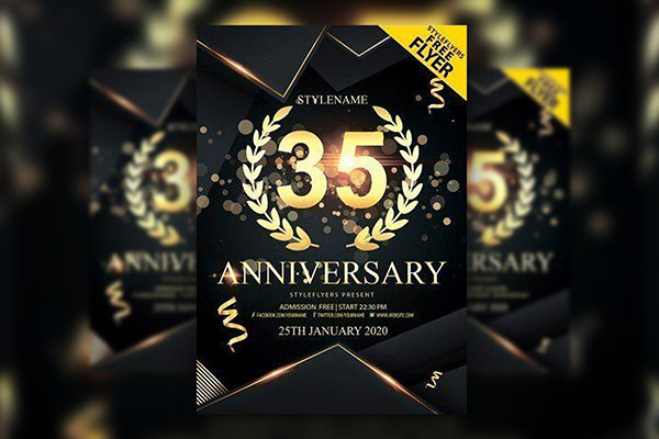 Black and Golden Glitter Anniversary Flyer Template