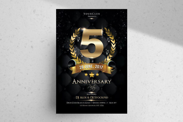 Black and Golden, Luxurious Anniversary Party Flyer Template