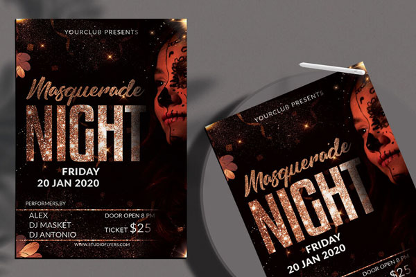 Black and Golden Masquerade Night Flyer Template