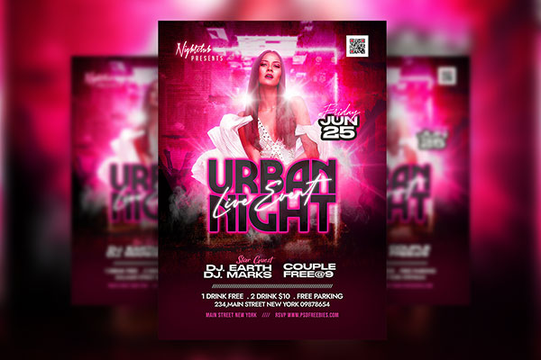 Black and Pink Club DJ Urban Party Flyer Template