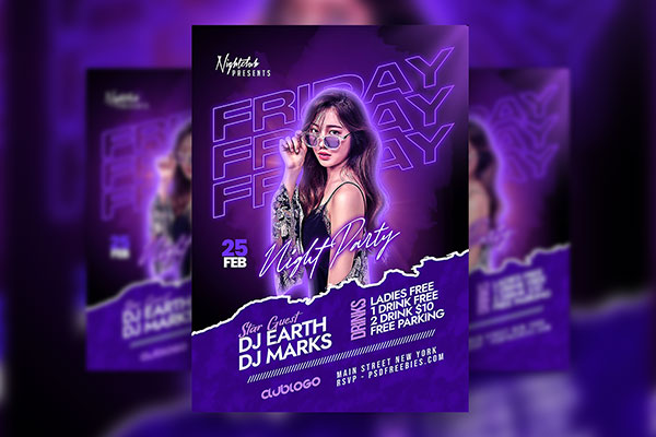 Black and Purple Club Night Party Event Flyer Template