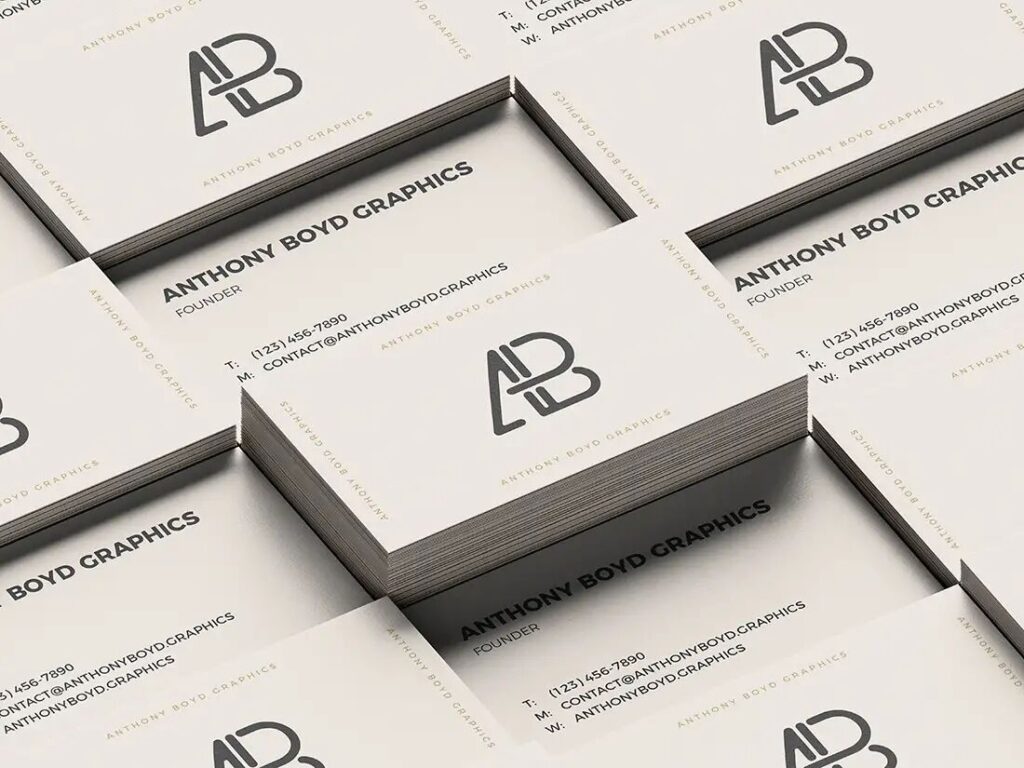 Black and White Grid Business Card Back and Front View Mockup