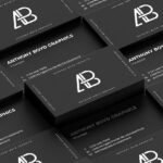 Black and White Grid Business Card Back and Front View Mockup