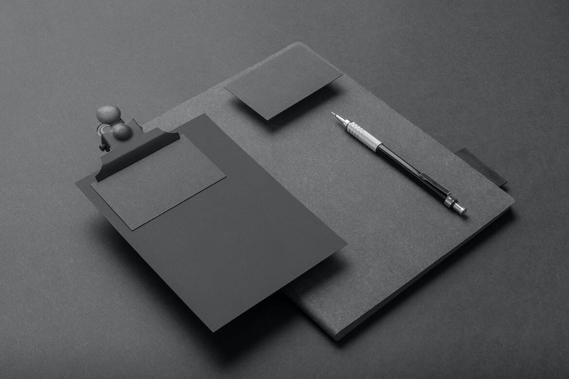 Black Branding Mockup Including Paper And Card FREE PSD