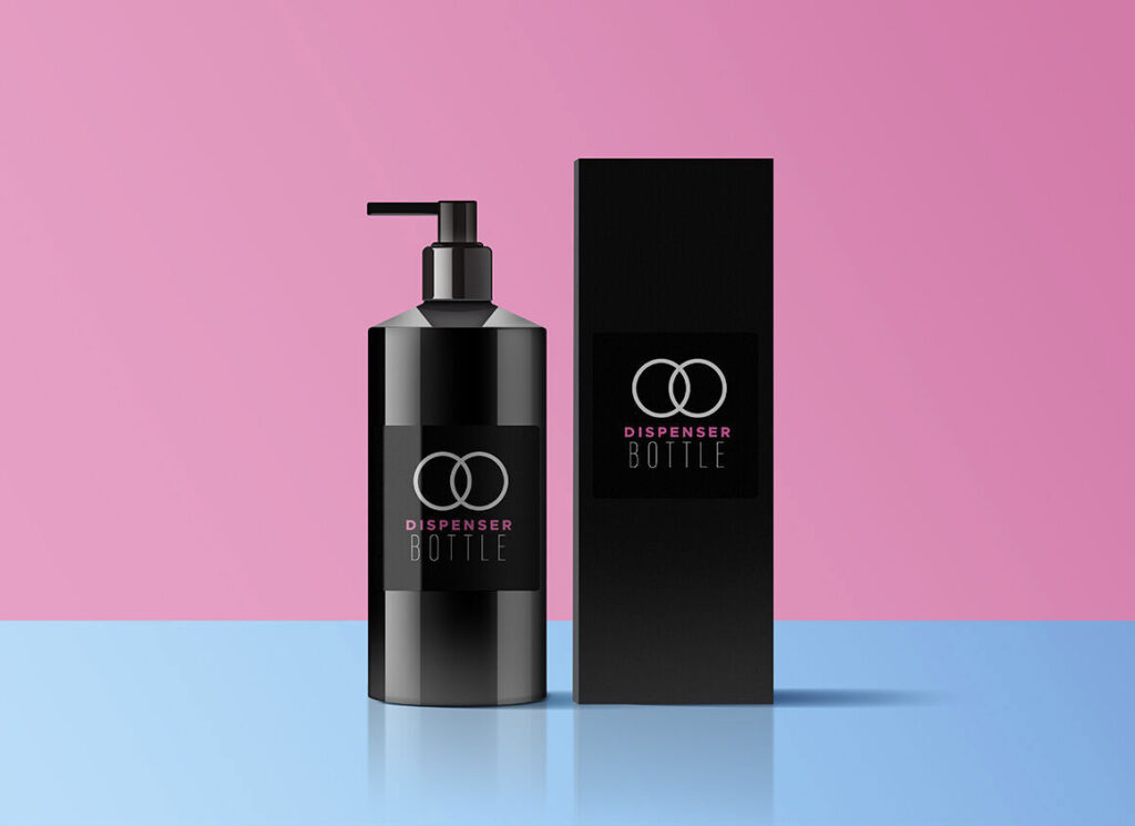 Black Dispenser Bottle Mockup with Box