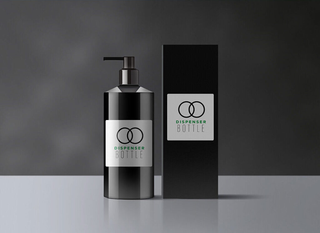 Black Dispenser Bottle Mockup with Box