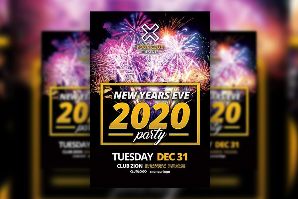 Black, Golden Festive New Year’s Eve Party Flyer Template