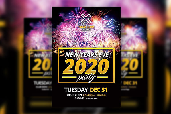 Black, Golden Festive New Year’s Eve Party Flyer Template