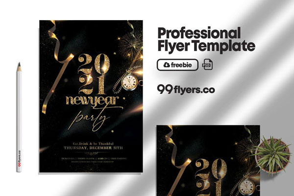 Black, Golden, Festive New Year’s Eve Party Flyer Template