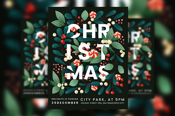 Black, Green Festive Christmas Party Flyer Along with Facebook Cover Templates